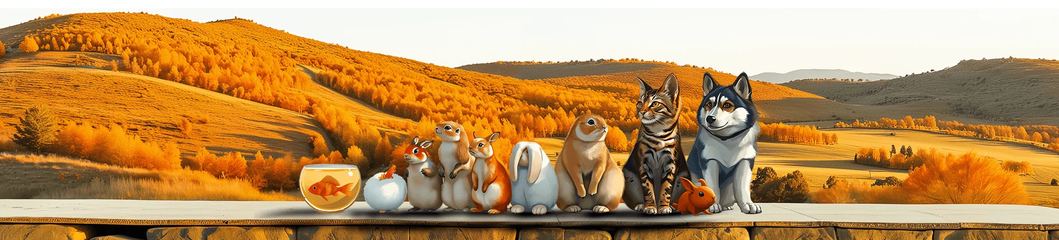 Many animals in a row